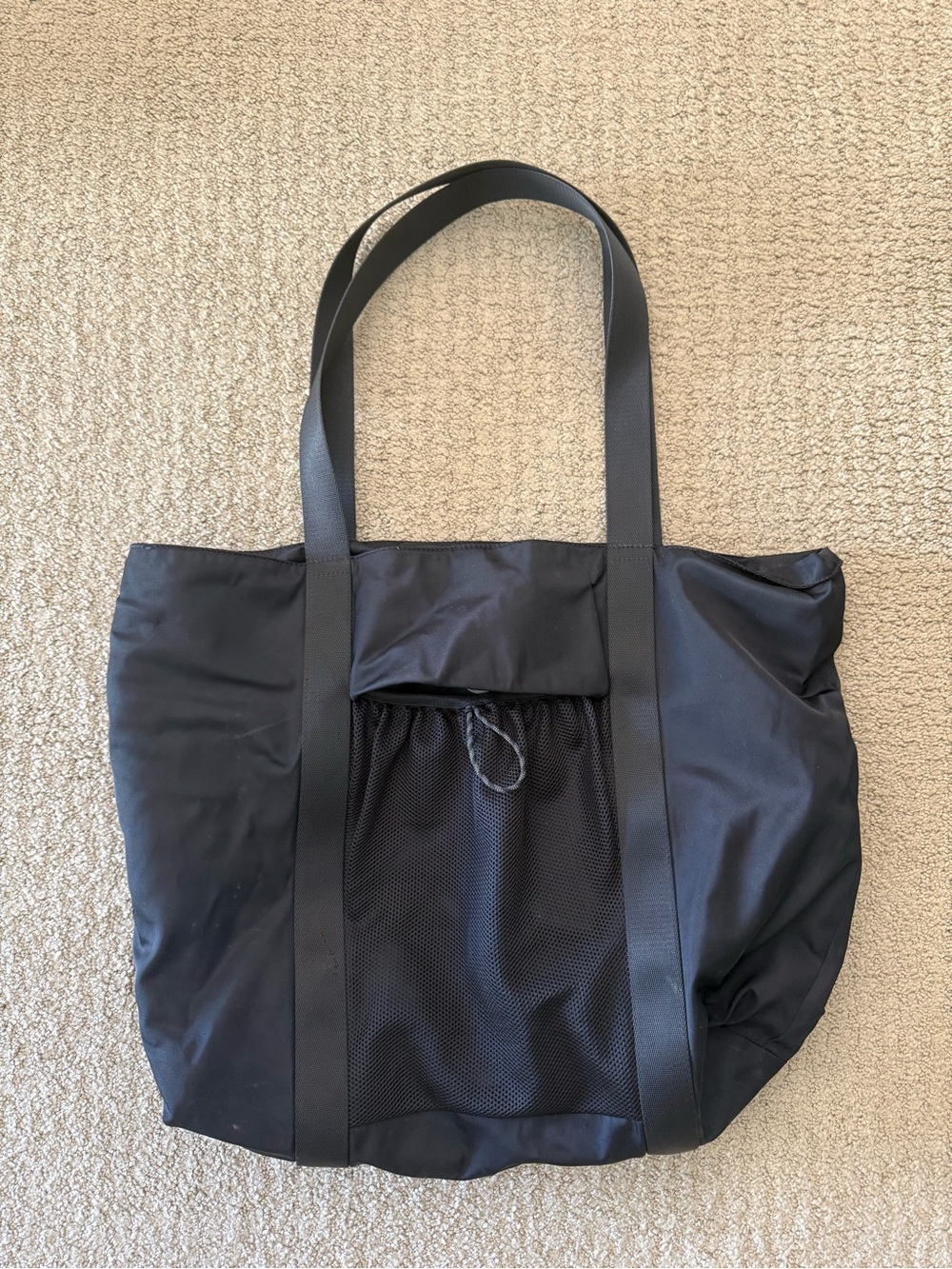 Black Lululemon Tote Bag with Front Mesh Pocket